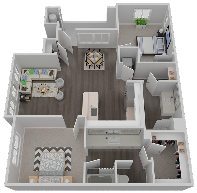 Floor plan for 2 beds, 2 baths, 1096 sqft